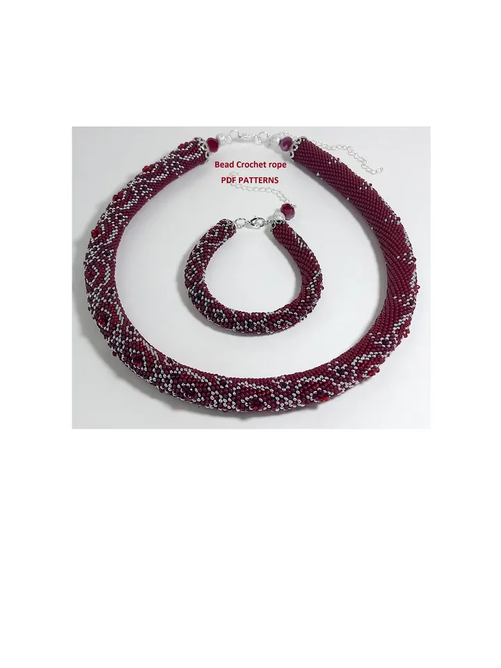 Bead crochet rope patterns for beading «Rubie» necklace and bracelet. PDF patterns, Instant Digital Download