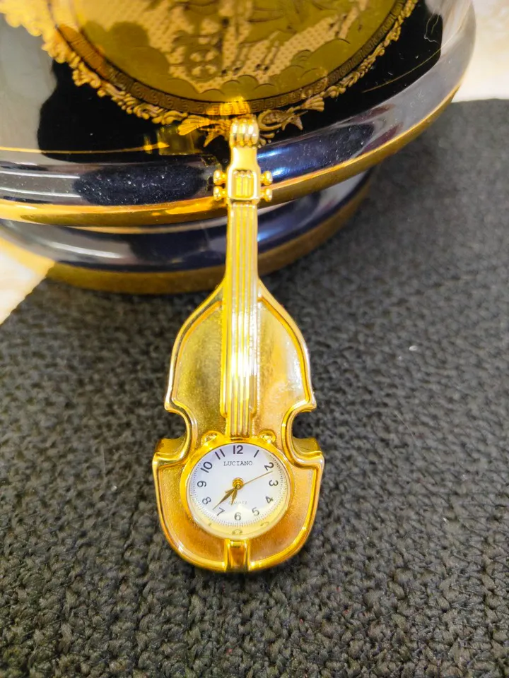Miniature boudoir clocks,Vintage violin clock,quartz watch,art deco style,brass watches,watches for collection