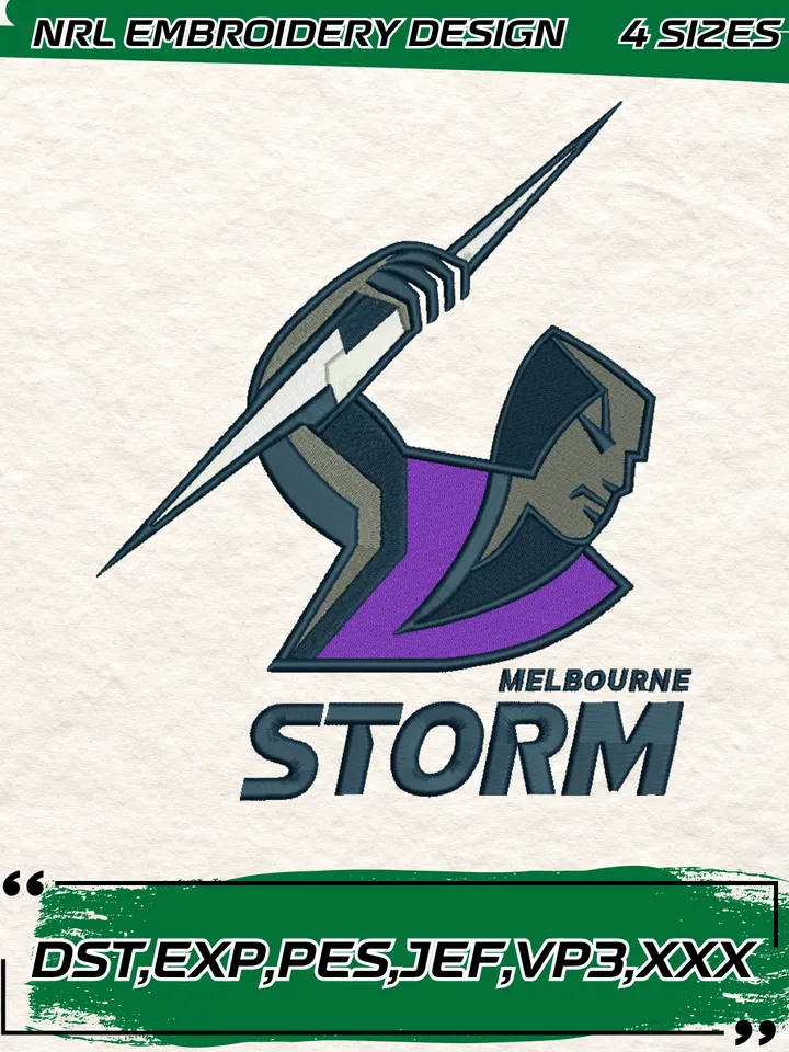 Melbourne Storm Logo Embroidery Design,NRL Machine Embroidery Digitized Pes File,4 Sizes, Instant Download