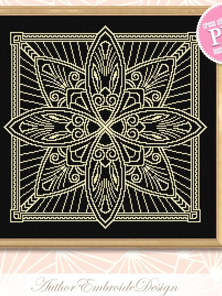 Square mandala cross stitch pattern PDF download Carpet counted cross stitch chart, Square ornament pattern for cross stitch pillow #M223