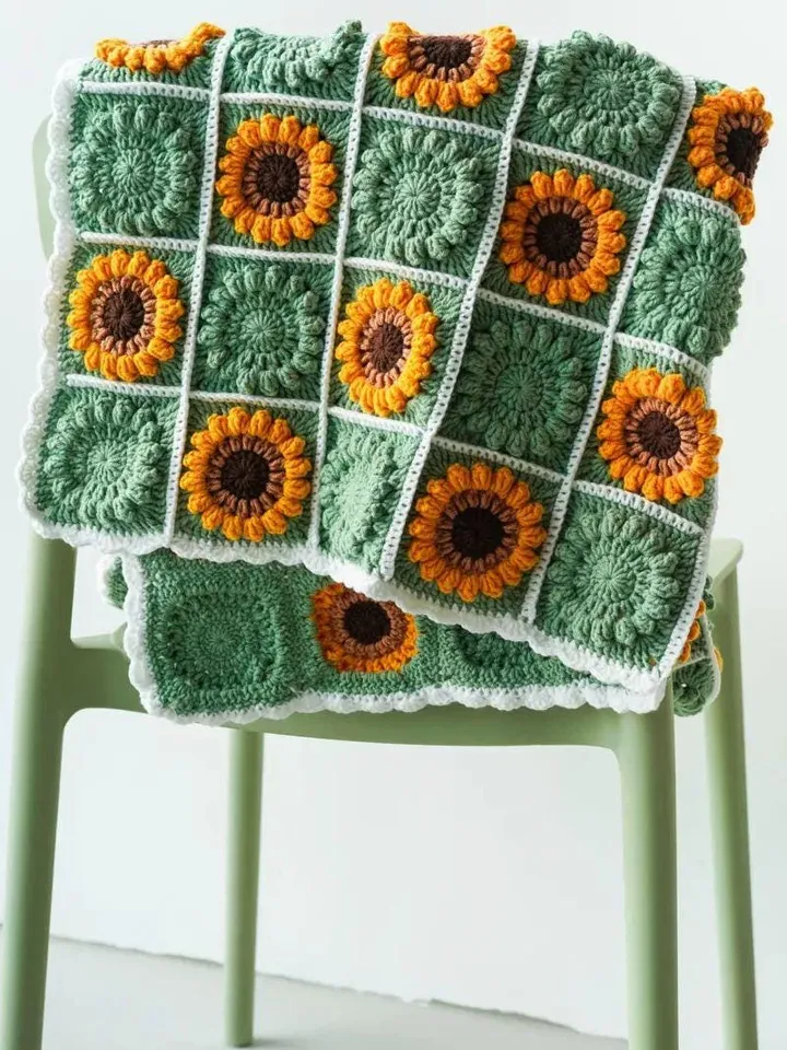 Sunflower blanket crochet granny squares blanket baby children crochet pattern easy crochet flower blanket pattern pdf