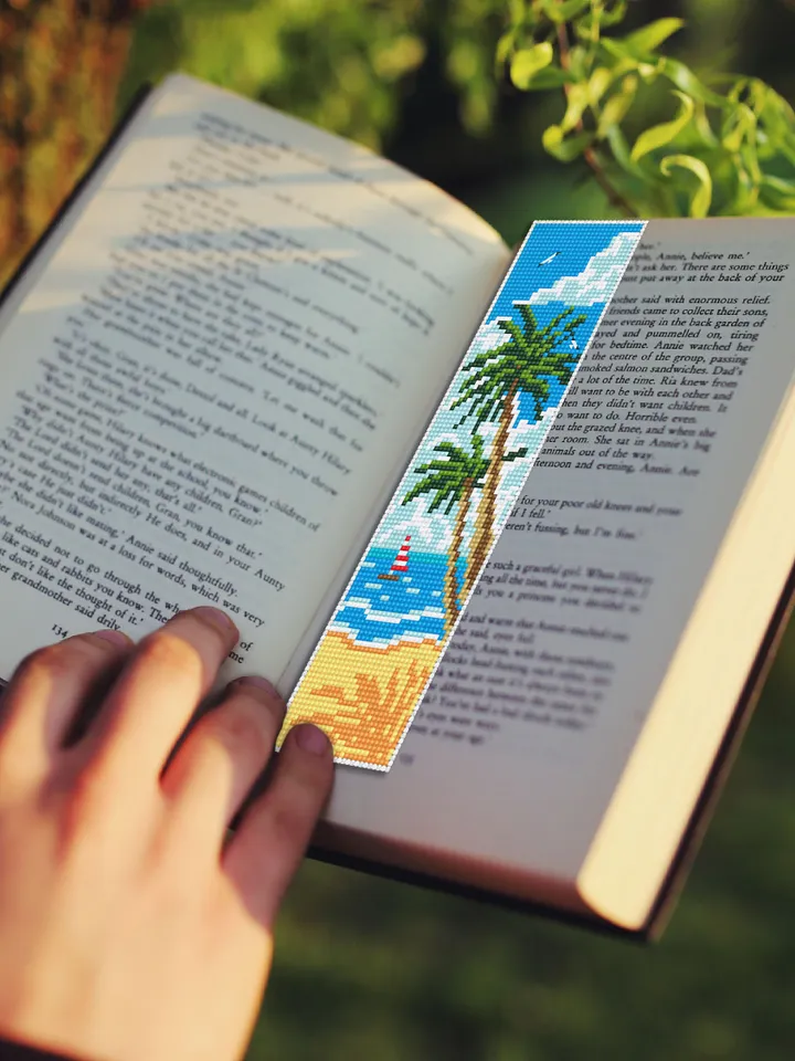 Bookmark beach cross stitch pattern digital PDF Handmade bookmark nature embroidery beginners Instant download Gift for book lover #B22