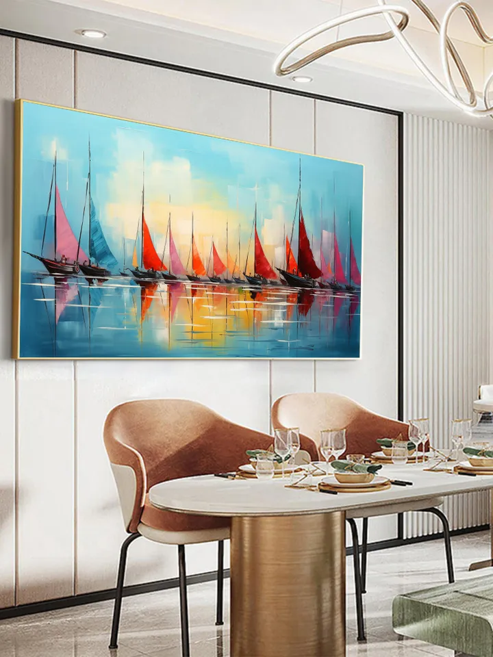 Original Sailboats Painting on Canvas, Large Wall Art, Abstract Colorful Painting, Ocean Art, Living room Wall Decor, Custom Painting