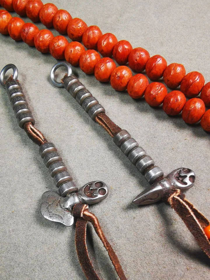 Gandhanra Handmade Tibetan Buddhist Mala Counters,Prayer Bead Counters,with Kartika and Kila Pendant,Made of Cold Iron