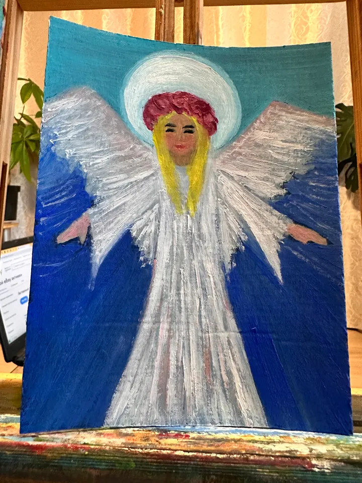 Oil Painting Flying Angel Girl
Angel Figurative Portrait People Impressionism Cardboard 20 cmx15 cm 8x6 inches Miniature Wall Decor