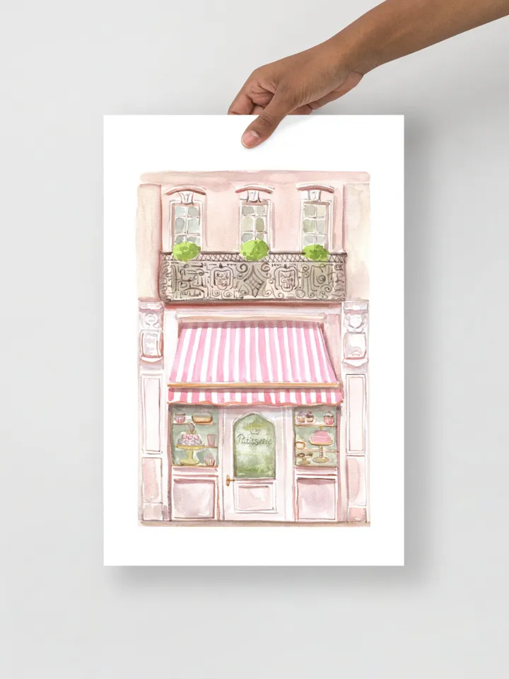 French Patisserie Bakery Art Print, Watercolor Painting, Paris Food Art, Sweet Shop Art Print, Pastel Kitchen Decor, Cute City Art Print