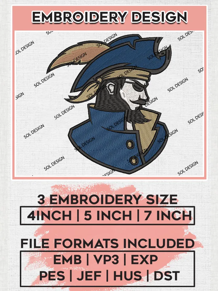 NCAA Charleston Southern Buccaneers Team Head Logo Embroidery Design Files, NCAA Charleston Southern Buccaneers Machine Embroidery, NCAA Teams, 3 sizes, NCAA Machine embroidery designs, Digital Download