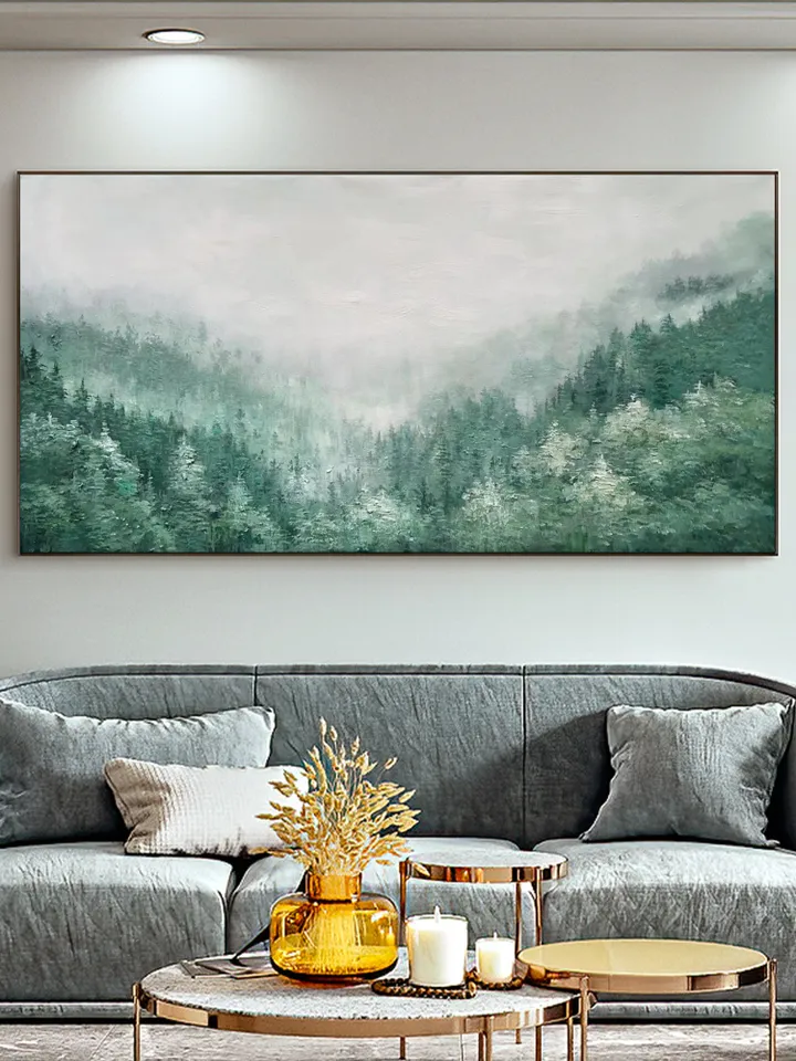 Original Green Forest Painting on Canvas Custom Painting Texture Wall Art Personalized Gift Giant Trees Nature Scenery Art Modern Home Decor