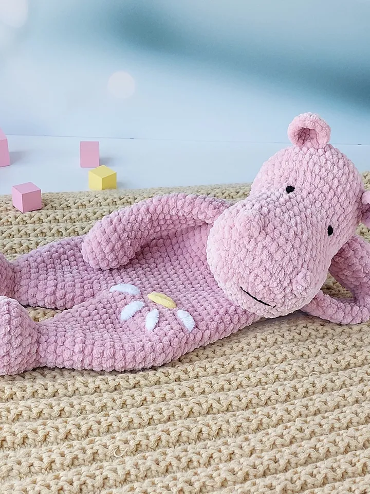 Pattern crochet animal, Hippo comforter, Snuggler toys, Pattern Hippo, Amigurumi Hippo Lovey, PDF Tutorial in English.