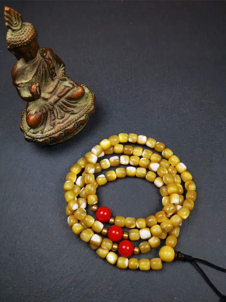 Gandhanra Old 108 Tibetan Mala,Fish Bone Prayer Beads,Rosary for Meditation,Diameter 0.26", Circumference 30"