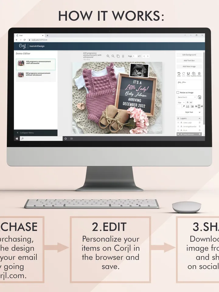 Girl Baby Announcement Digital Pregnancy Announcement for Social Media, Editable Template Digital File