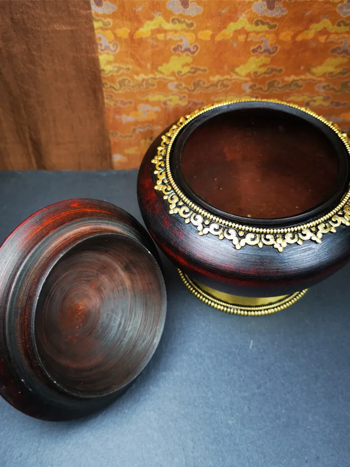 Gandhanra Handmade Tibetan Buddhist Offering Bowl,Shesum Wooden Bowl,Ritual Implement of Lama,6.3" × 4.0”