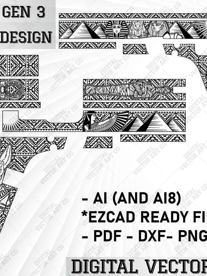 Glock 17 Gen 3  Egypt  Design,egyptian patterns svg,engraving egypt,gun engraving egypt,metal engraving,engraving svg files,egypt artwork