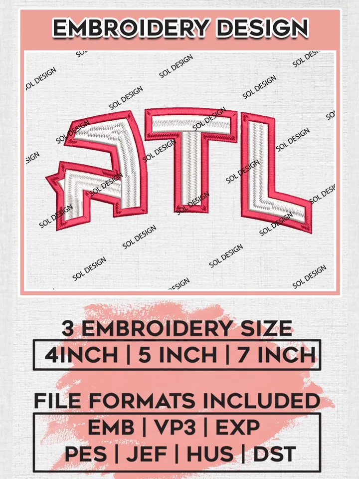 NBA Atlanta Hawks Text Logo Machine Embroidery Designs, Atlanta Hawks Embroidery Design Files, NBA Logo Machine Embroidery, NBA Embroidery Design, Digital Download