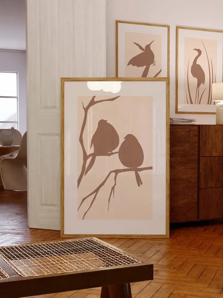Minimalist Bird Wall Art Boho Bird Poster Abstract Nature Silhouettes Modern Brown Decor Scandinavian Style Contemporary Bird Print Digital