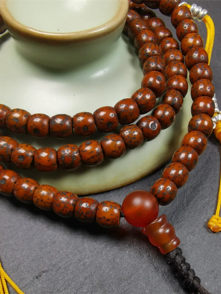 Gandhanra Old 108 Tibetan Lotus Seed Beads Mala,Prayer Beads Necklace for Meditation,Diameter 0.24&quot;, Circumference 22.8&quot;