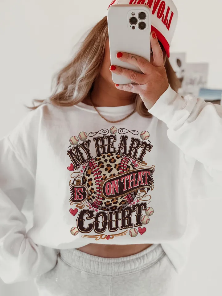 My heart is on that Court Baseball PNG Game Day Tshirt Design Leopard Heart Baseball Mom Mama Sublimation Design Digital Download File