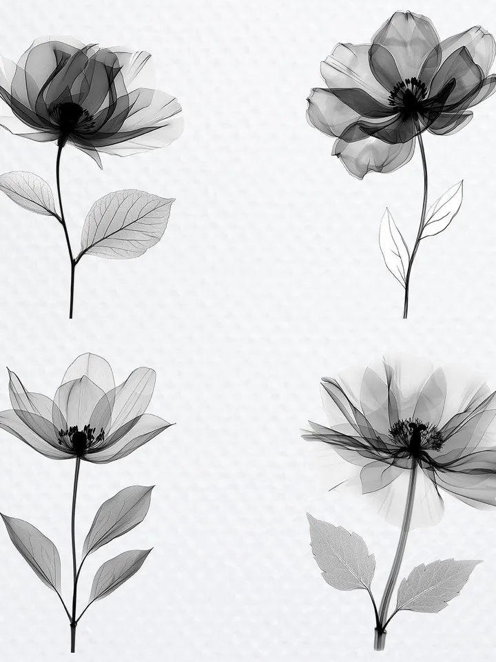 16 Abstract Black Flowers PNG Bundle, Flowers Printable Watercolor clipart sublimation, High Quality scrapbook PNG, Paper craft junk journal