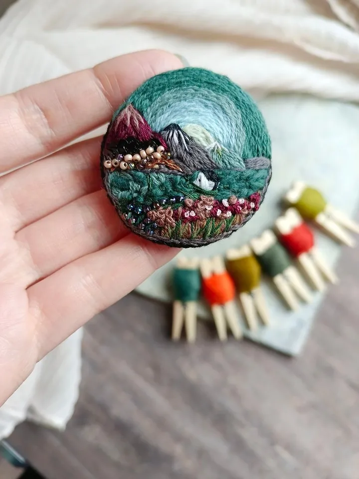 Landscape brooch Tiny landscape Pin Art Gift