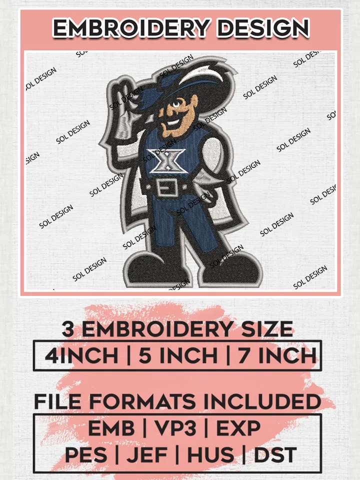 Xavier Musketeers Team Logo Embroidery Design Files, NCAA Xavier Musketeers Machine Embroidery, NCAA Teams, 3 sizes, NCAA Machine embroidery designs, Digital Download