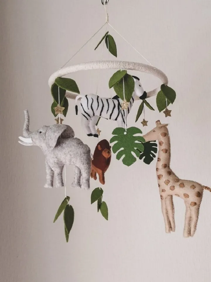 Baby mobile neutral animals Africa nursery mobile felt