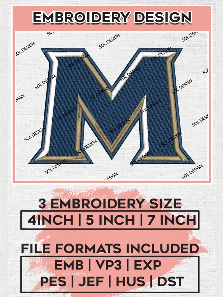 NCAA Mount St Marys Mountaineers Team M Letter Logo embroidery designs, NCAA Mount St Marys Mountaineers Logo Machine embroidery designs, NCAA Logo embroidery designs, NCAA Lopes Machine embroidery designs, Digital Download