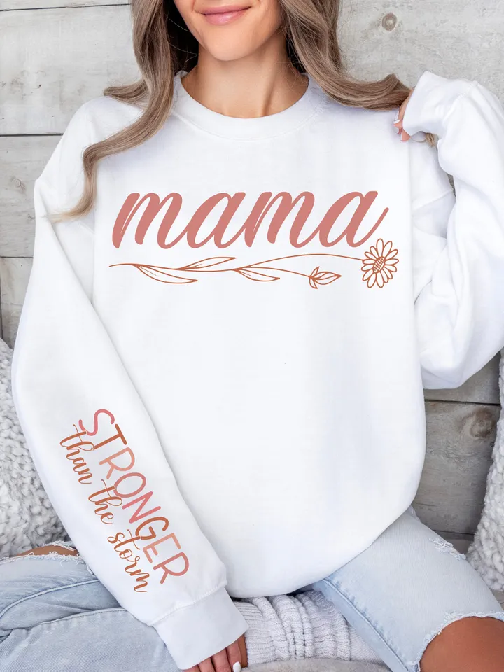 Mama Stronger than the Storm Svg Png, Motivational Mom Sleeve Shirt Design Svg, Positive Mom Quotes Svg Png, Mama Life Trendy Svg Png