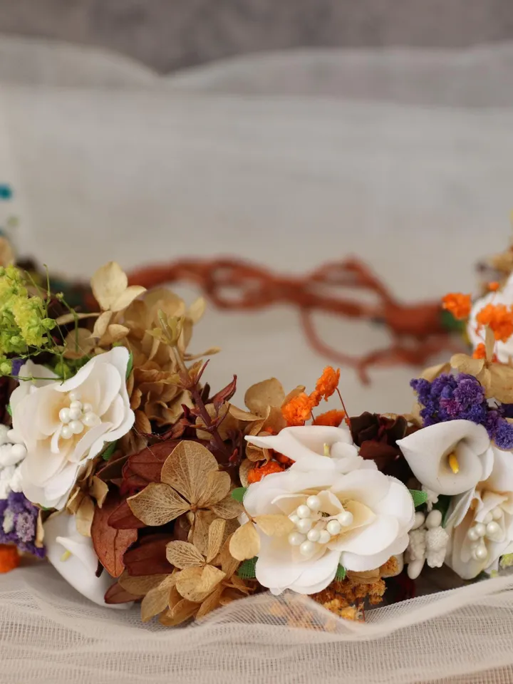 Hair jewelry.Party,Wedding Accessories,handmade items,autumn leaves,Orchid flower, White roses, birthday present,purple flower crown
