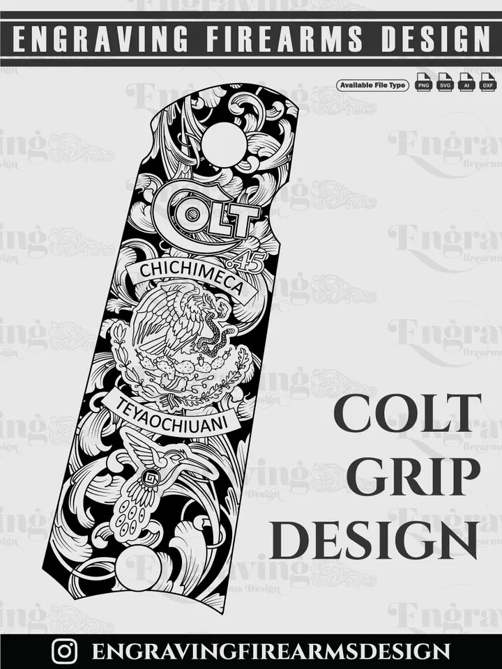 Colt 1911 Grip Engraving Design | Vector File Bundle for Laser Engraving