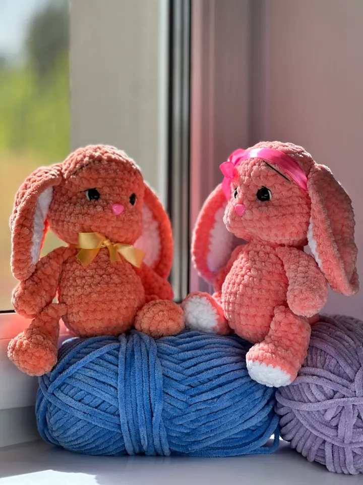 Handmade Crochet Bunny Girl – 21cm Soft Plush Toy with Bow – Gift for Kids