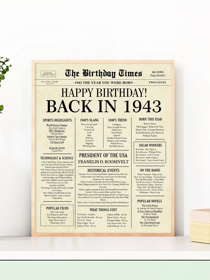 Back in 1943 Birthday Card - 81st Birthday Gift for Women or Men - 81st Birthday Decoration for Grandmother or Grandpa - Funny Table Centerpiece for 81 Years Old Anniversary Party - Last Minute Gift