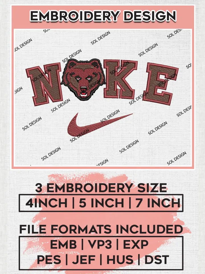 Nike Brown Bears Machine Embroidery Design, NCAA Brown Bears Embroidery Design files, NCAA Embroidery Designs, NCAA Machine Embroidery Designs, Digital Download