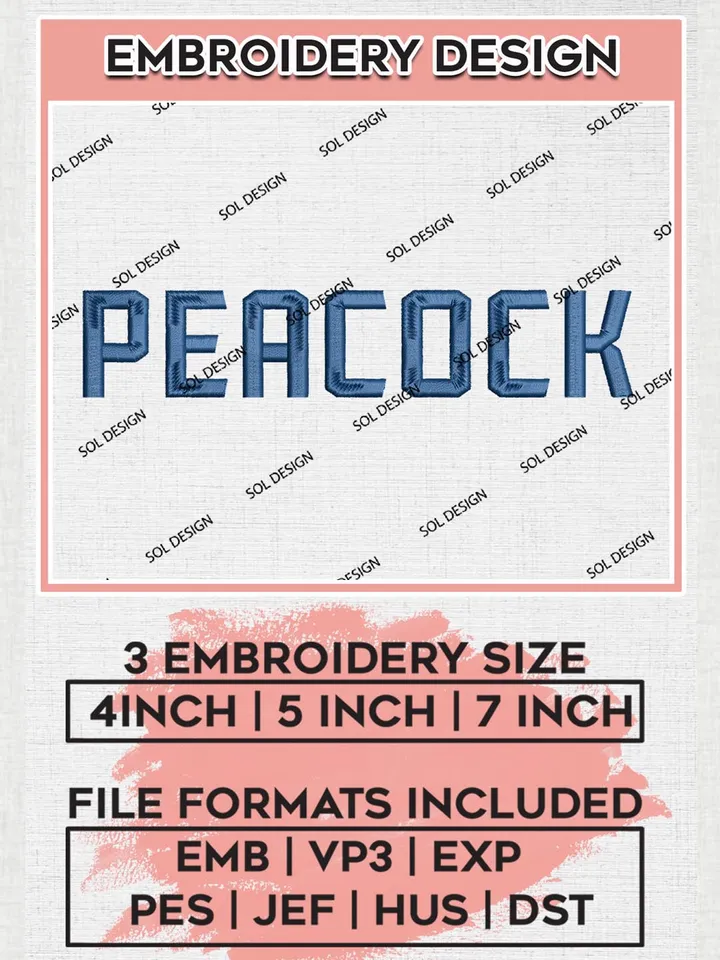 NCAA Peacocks Team Word Logo Embroidery Design Files, NCAA Saint Peters Peacocks Machine Embroidery, NCAA Teams, Game Day, 3 sizes, NCAA Machine embroidery designs, Digital Download