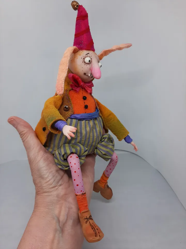 Handmade collectible Rabbit called Sophka with 2 toys OOAK art doll