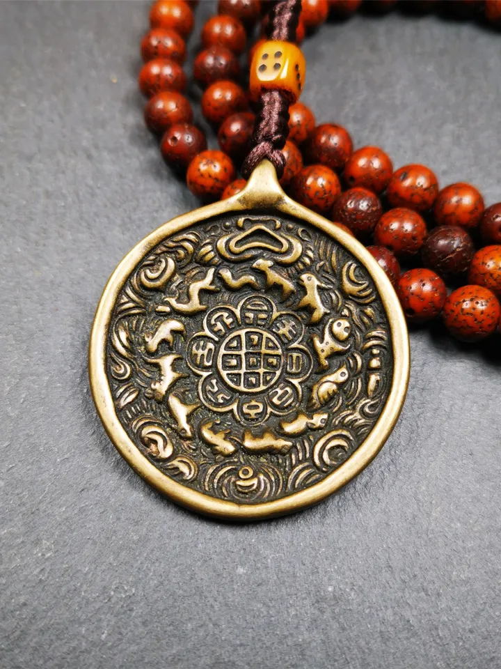 Gandhanra Antique Tibetan Buddhist Astrological Mandala,Calendar Badge,Melong Mirror,SIPAHO Amulet(srid pa ho),Ritual Conch Pattern