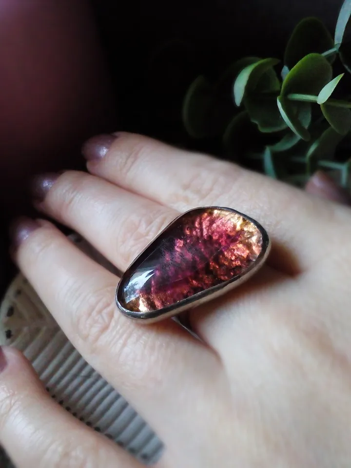 Big Glass fused ring, simple stained glass, tiffany ring, shiny ring, transparent ring, tin soldered ring