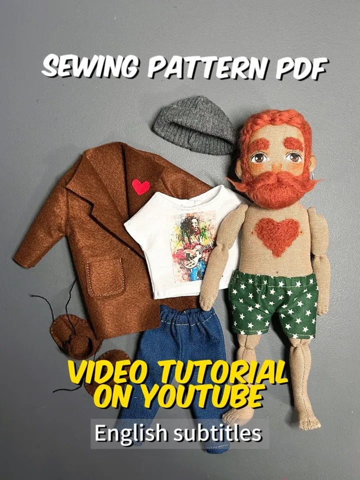 Textile doll Charlie Sewing pattern PDF + Video guide on YouTube