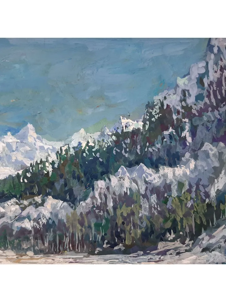 Emerald Lake Painting 10x14" ORIGINAL Mountain Landscape Artwork Impressionism Art Signed by artist Marina Chuchko