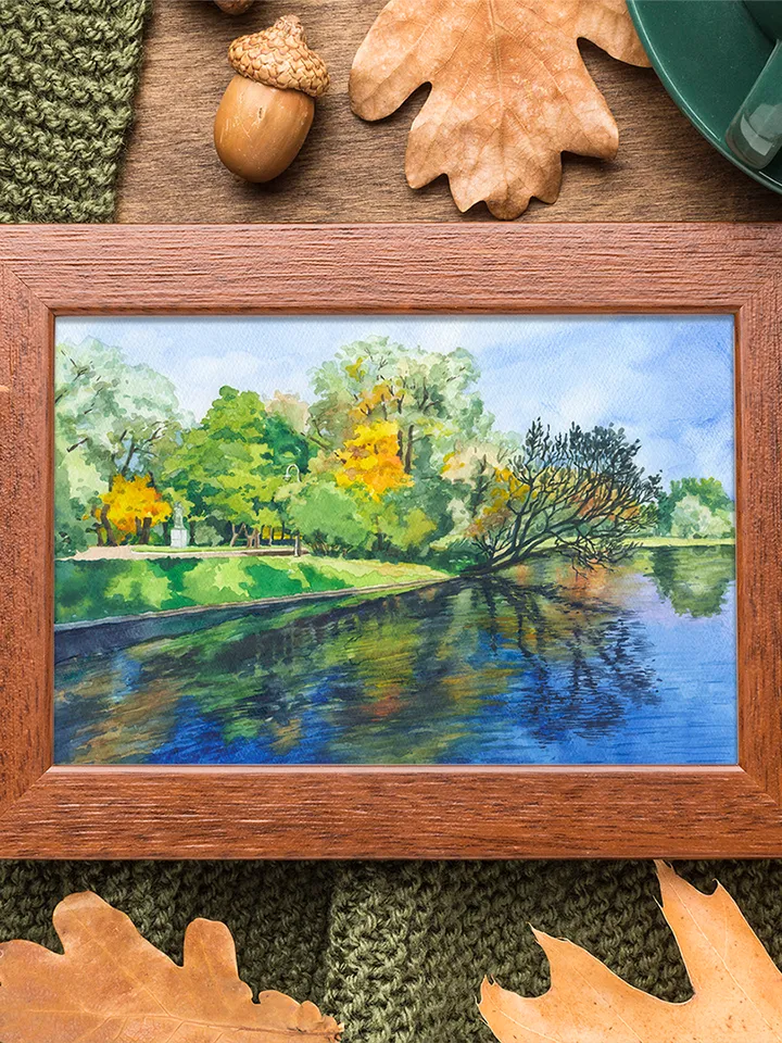 Autumn in the park Watercolor landscape Digital file for printing Poster