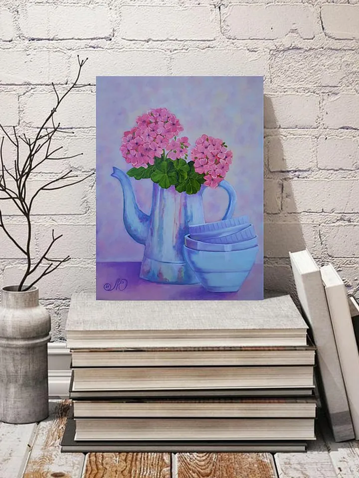 Red Geraniums Painting Original Art Pelargonium Flower Still Life Oil Painting