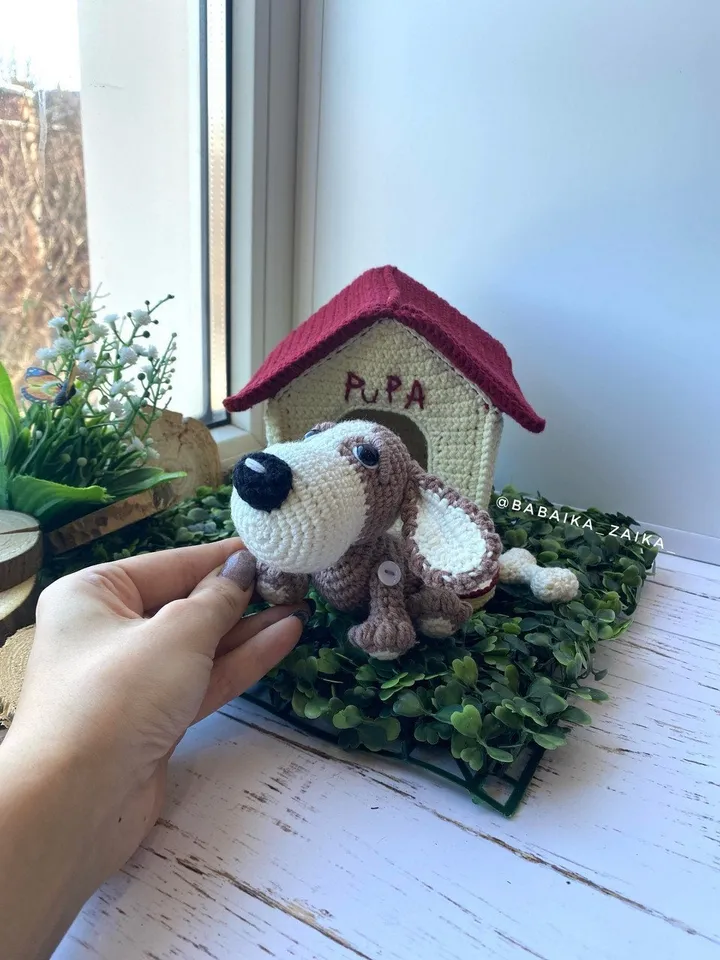 PDF Crochet Pattern Basset Hound Dog with Doghouse, Amigurumi Puppy Toy, Handmade Crochet Animal Gift, Dog Toy for Kids, English Tutorial