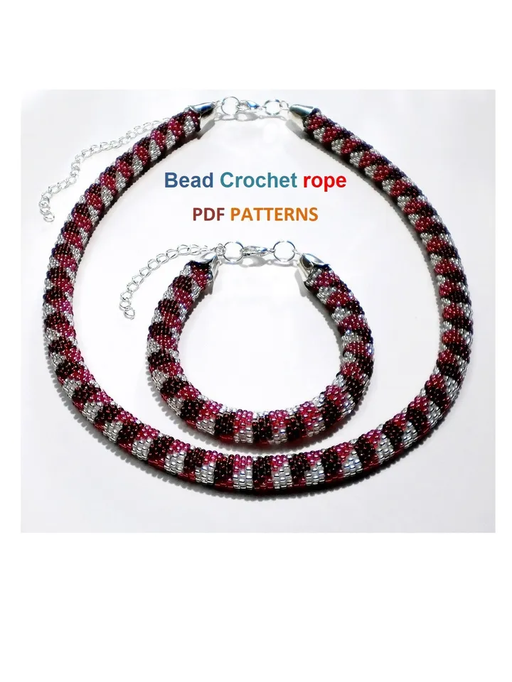 Bead Crochet rope pattern necklace and bracelet "Jujube",DIY,bead crocheting,Instant Download,PDF patterns
