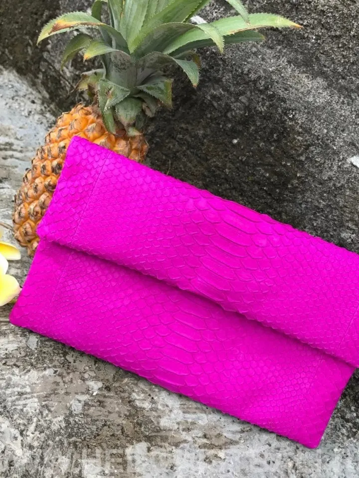 Genuine python skin fuchsia clutch handmade, classy elegant leather clutch, bags free shipping, clutch leather elegant woman, small clutch