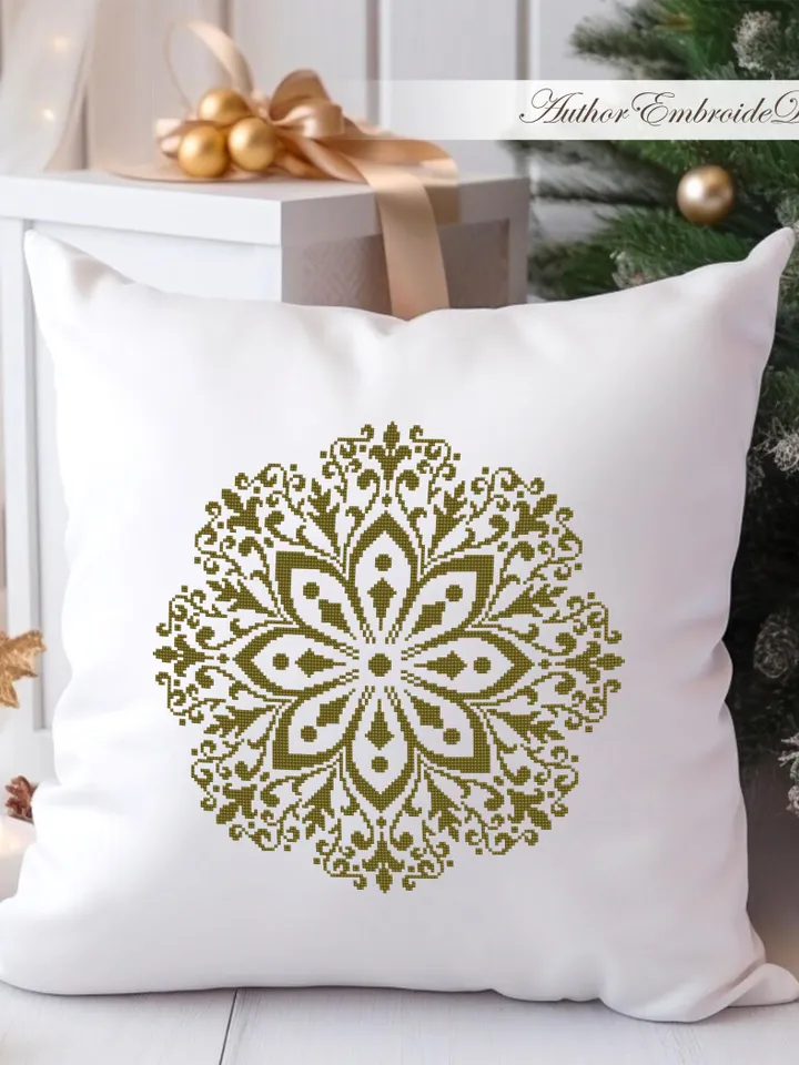 Flower mandala cross stitch pattern PDF instant download Mandala ornament cross stitch chart, Monochrome mandala pattern digital PDF #M279