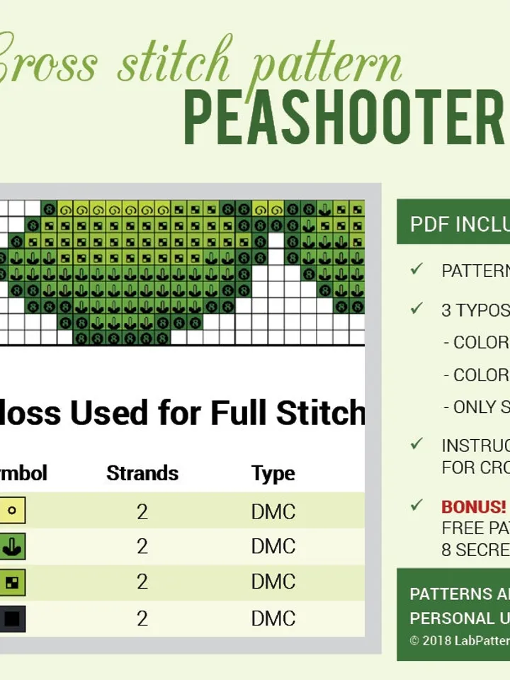 Cross stitch pattern Peashooter Cross stitch pattern Plants vs Zombies PDF Format Instant Download Home decor Modern