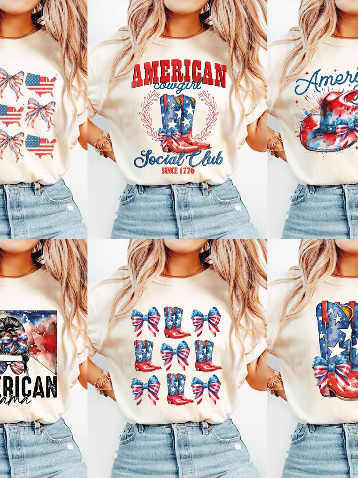 Western Cowgirl png bundle, 4th of july american cowgirl club girly coquette country western social club summer fourth of july sublimation