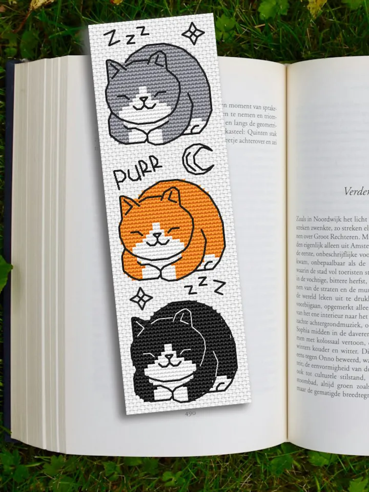 Cross stitch bookmark pattern Sleeping Cats