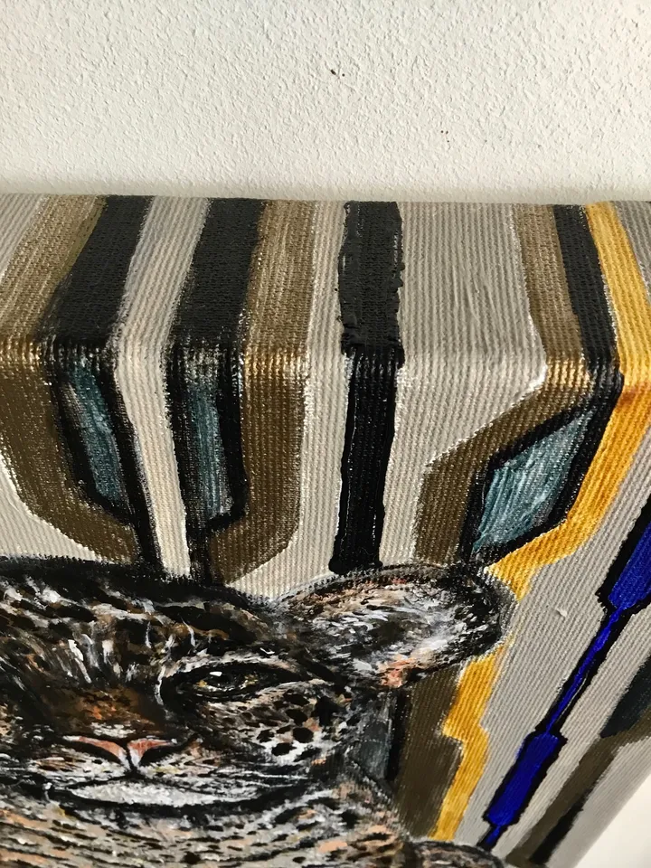 Leopard painting,Baby leopard on a fantasy background,original acrylic painting,3 d canvas painted by all sides.