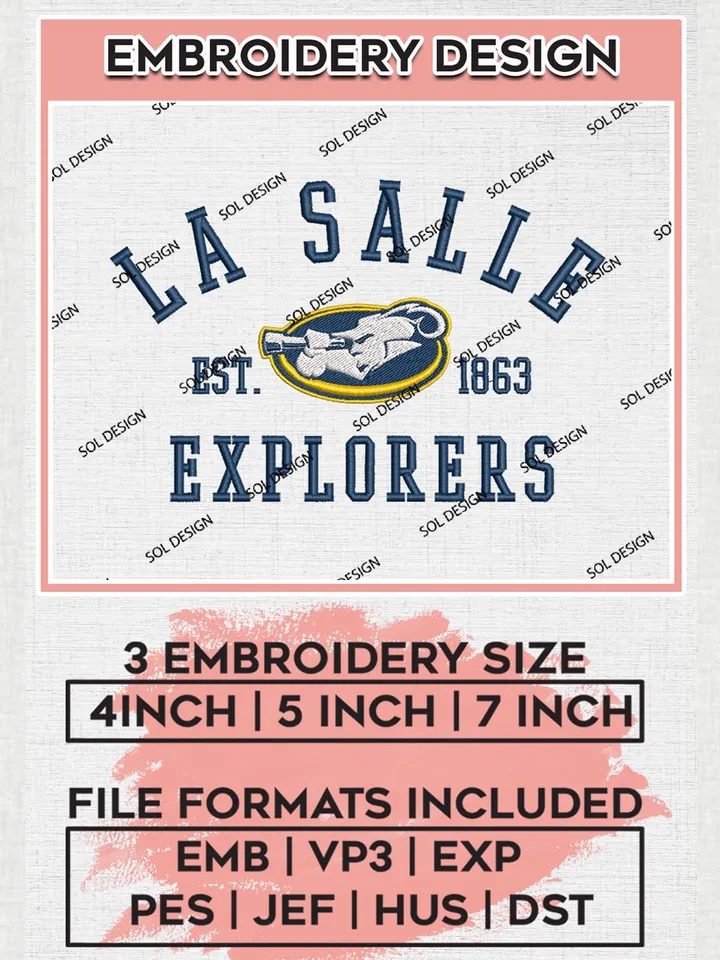 La Salle Explorers Est 1863 Logo Embroidery Designs, NCAA La Salle Explorers Team Embroidery, NCAA Team Logo, 3 sizes, Machine embroidery Files, Digital Download