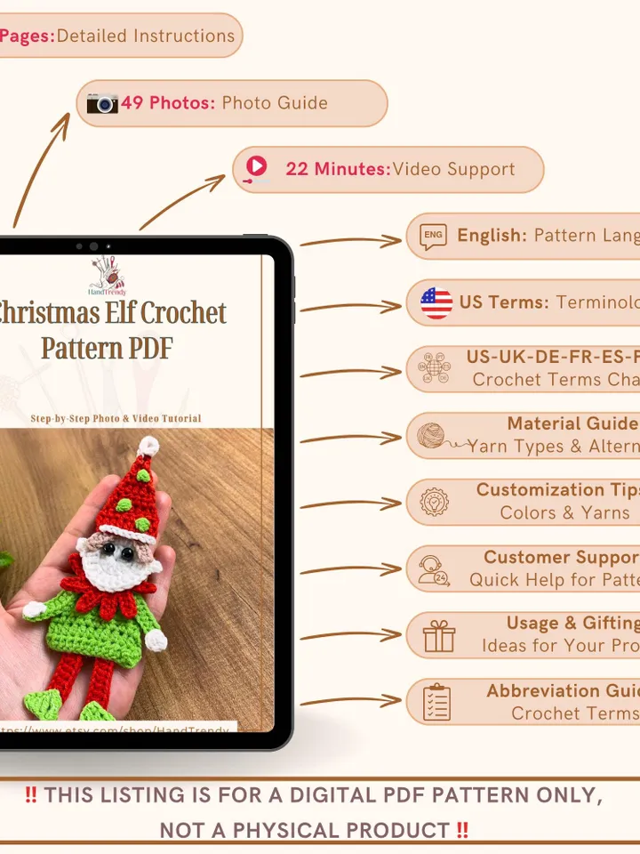 Christmas Elf Crochet Pattern PDF, Amigurumi Elf Ornament, DIY Christmas Tree Decoration, Crochet Holiday Gift, Beginner-Friendly Pattern